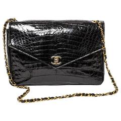 Chanel Vintage Black Crocodile Flap Bag