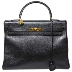 Vintage Hermes Kelly 35 cm in Black Togo Leather with Gold Hardware