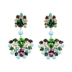 Melissa Kandiyoti Turquoise Multi Crystal Clip Earrings