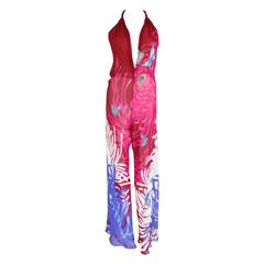 Vintage Hanae Mori Couture Silk Butterfly Jumpsuit with Beaded Coat