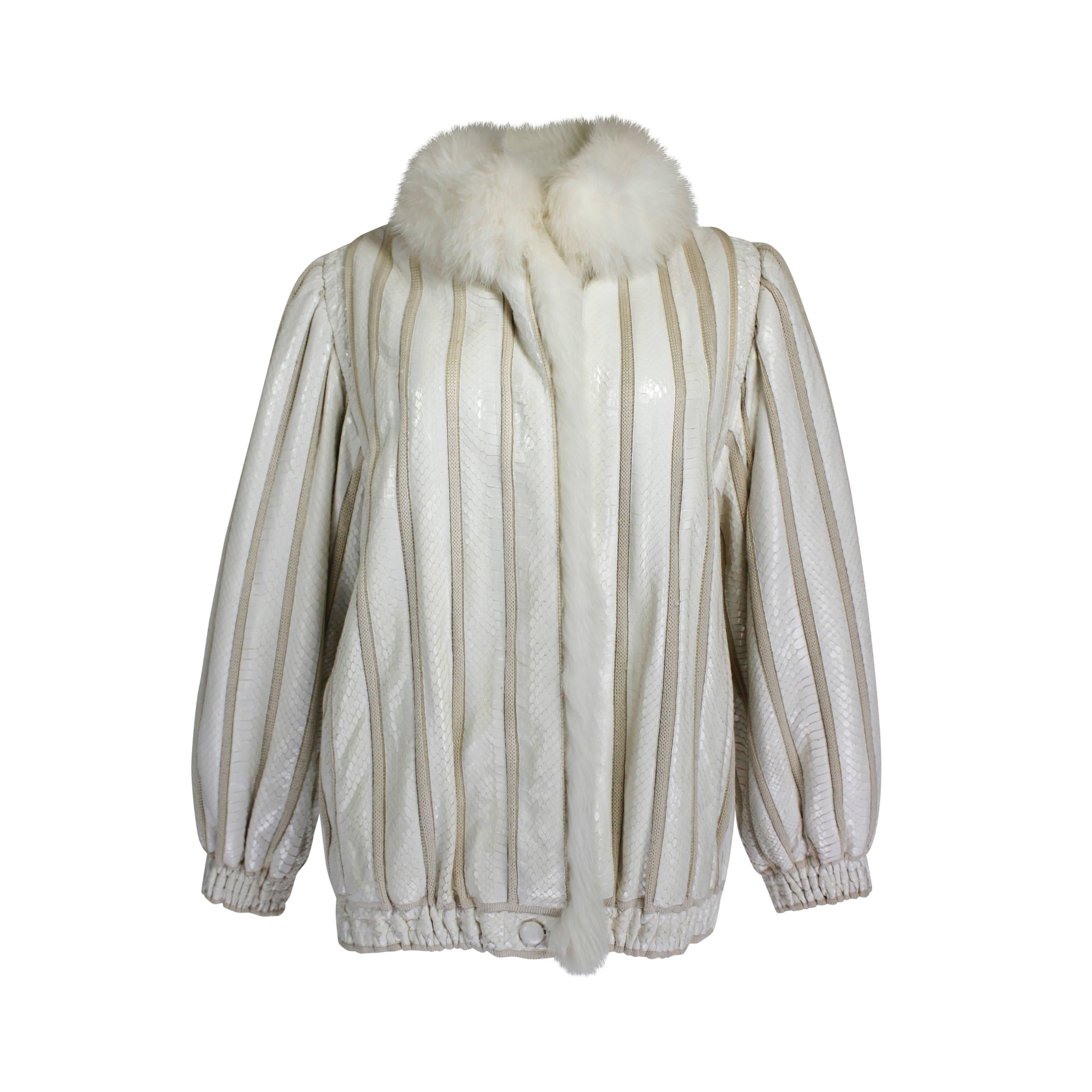 1980s Cream Snakeskin and Fur Knit Jacket