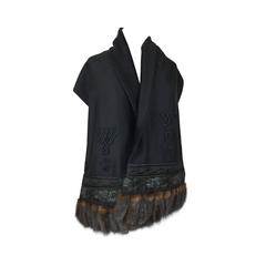 Luxurious Cashmere Stole with Mink Tails. Russian Style.