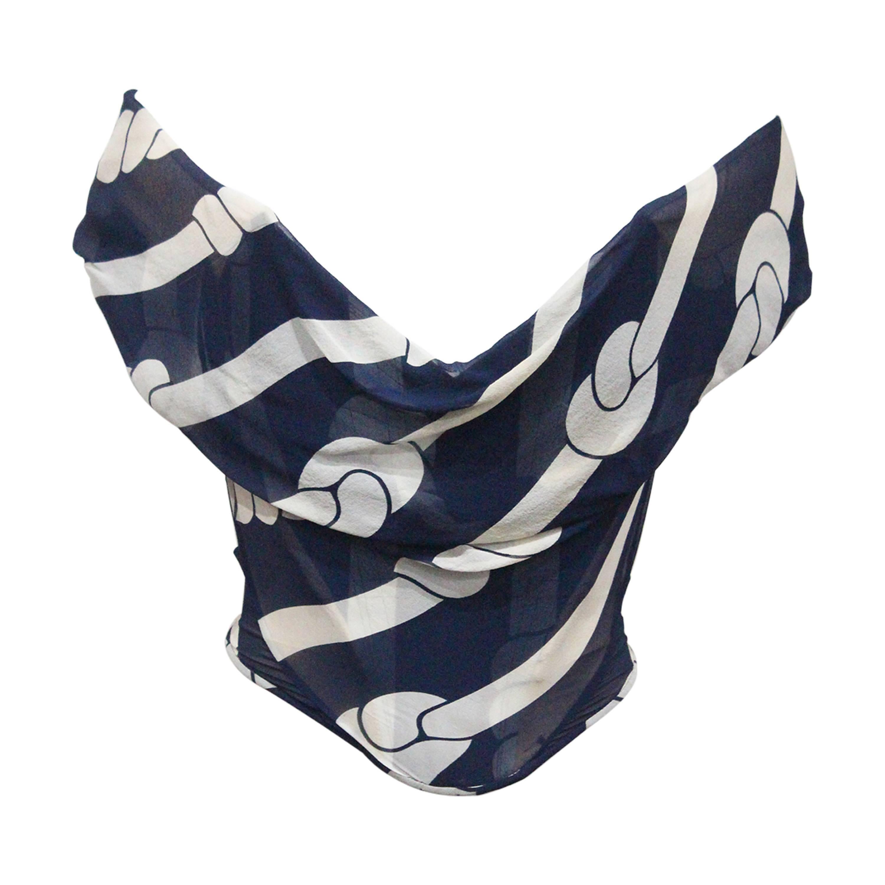 Vivienne Westwood maritim inspiriertes Seidenchiffon-Korsett:: c. 1998
