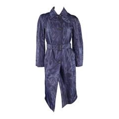 PRADA Size 2 Blue Moare Print Nylon Trenchcoat