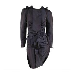 LANVIN Size 4 Black 
Dark Blue Iridescent Raw Edge Tafeta Cocktail Dress