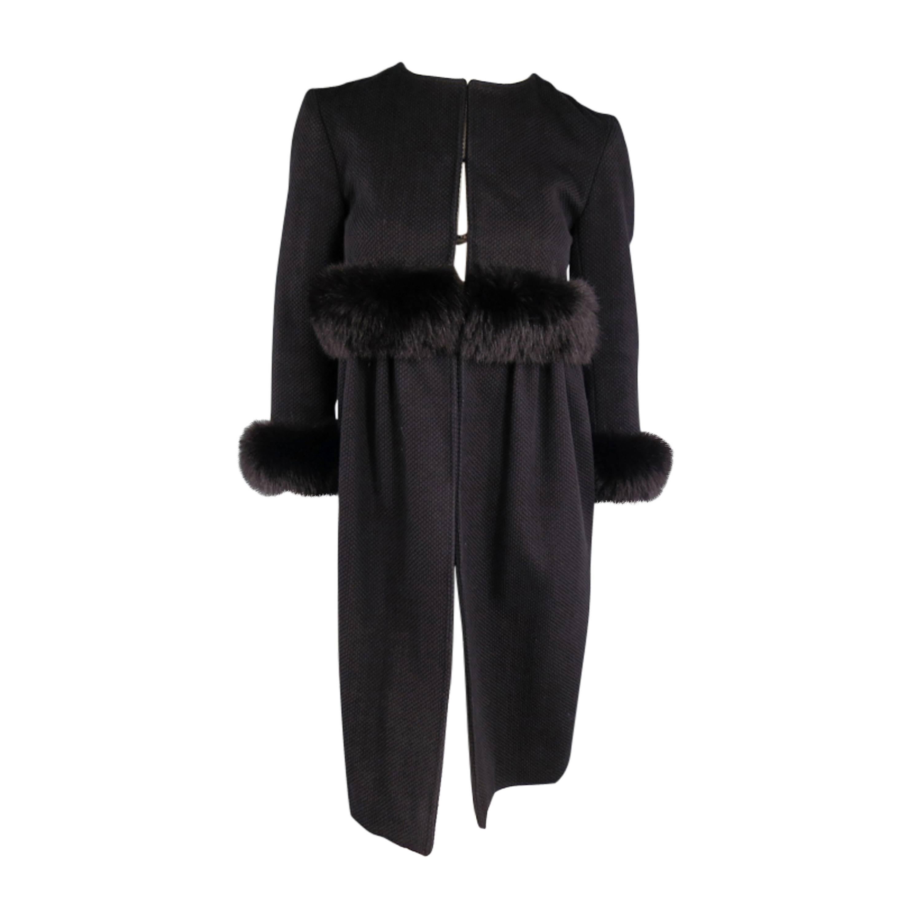 JEFFREY CHOW Size S Black Textured Fur Trim Empire Waist Coat