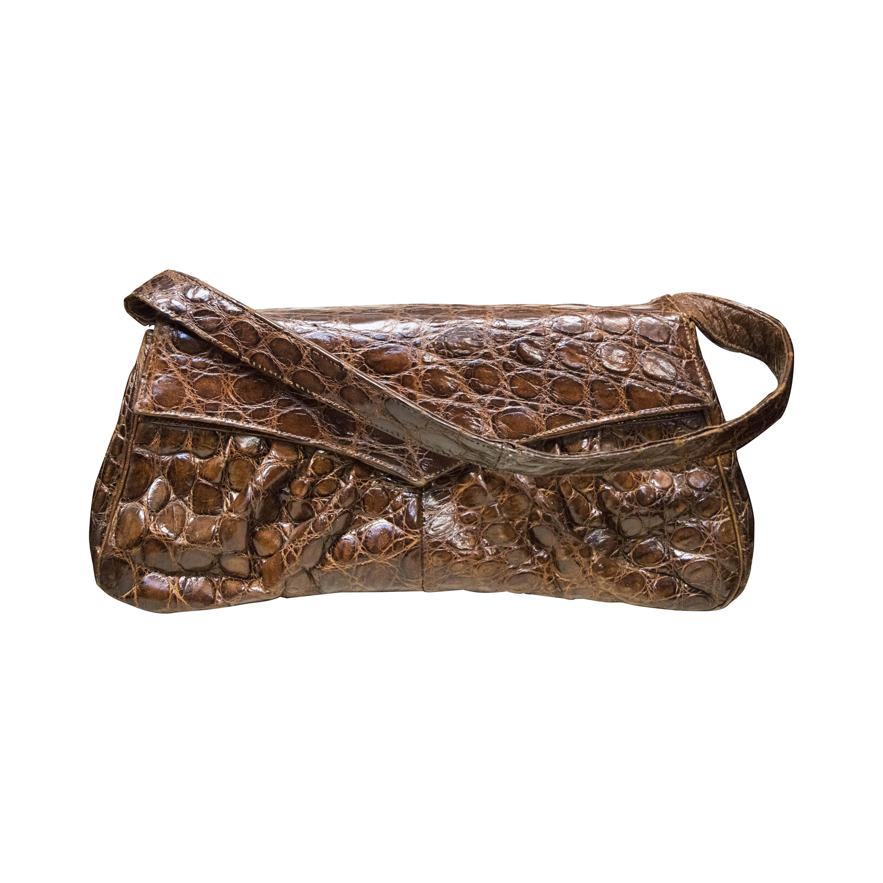 1940s Rouched Alligator Handbag    For Sale