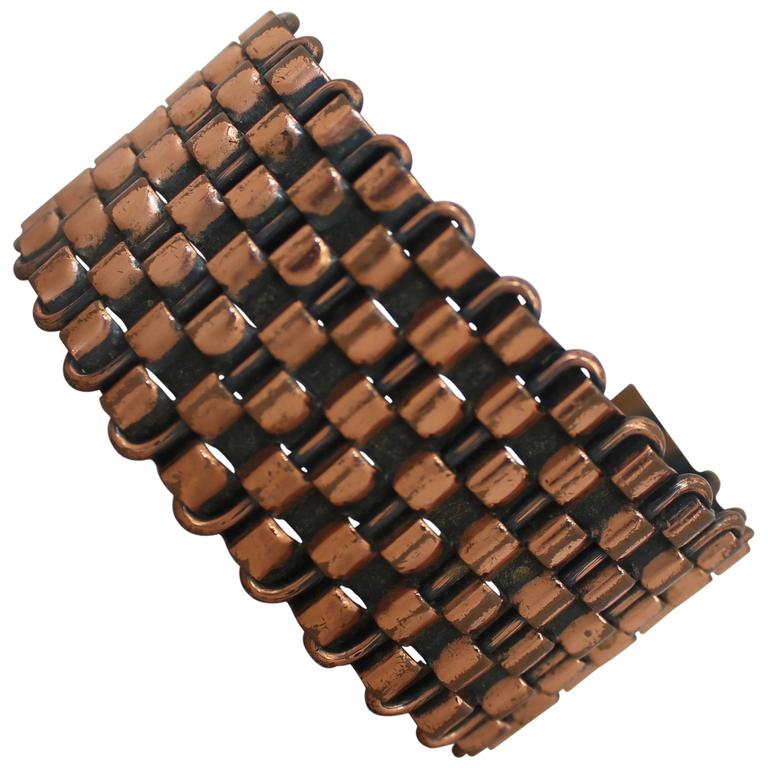 Renoir Vintage Copper Basket Weave Cuff Bracelet 1950's For Sale at