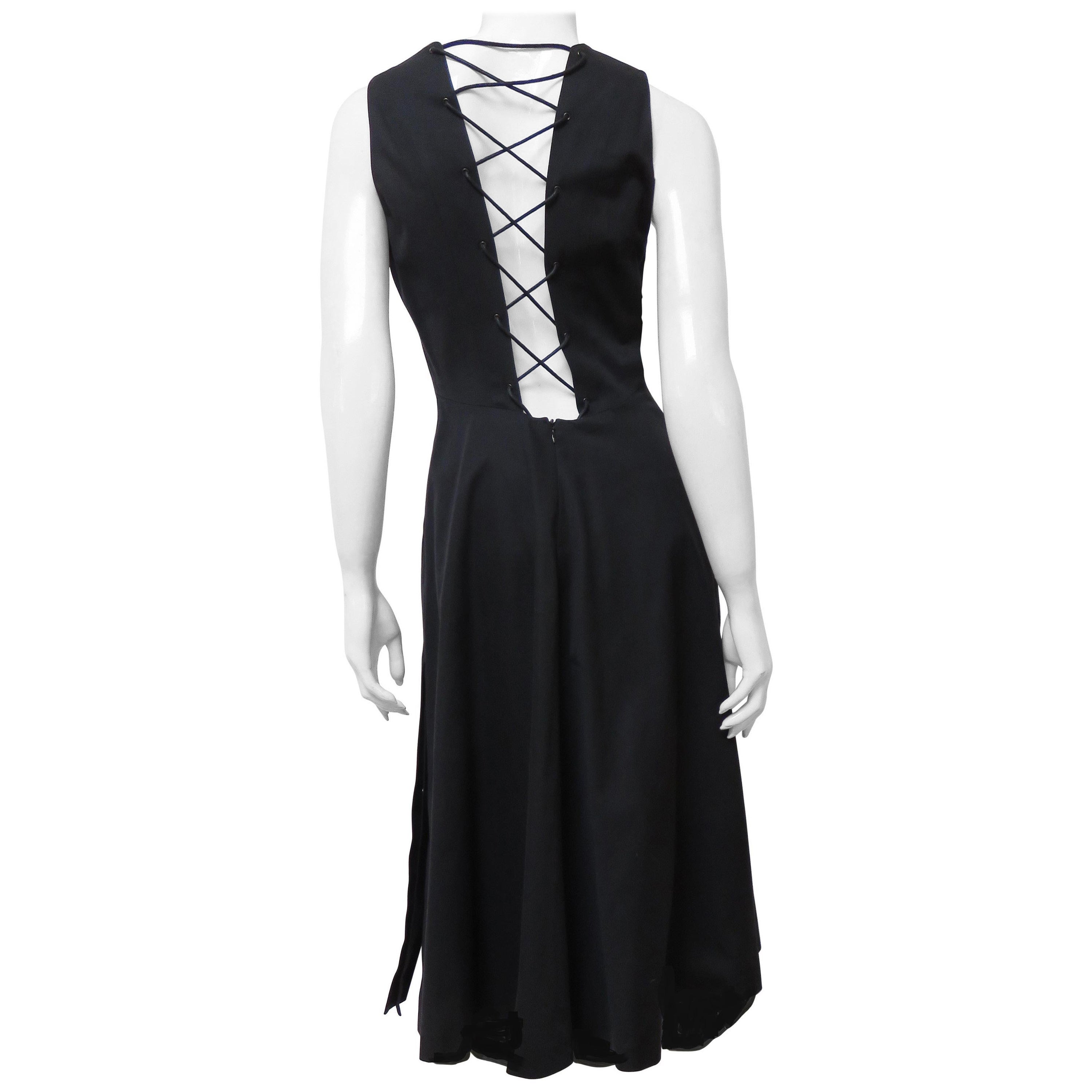 Hermes 1970s Dress with Lace up Back