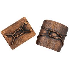 Pedro Pujol Vintage Copper Hammered Knot Design Cuff & Brooch - 1930's-1940's 9