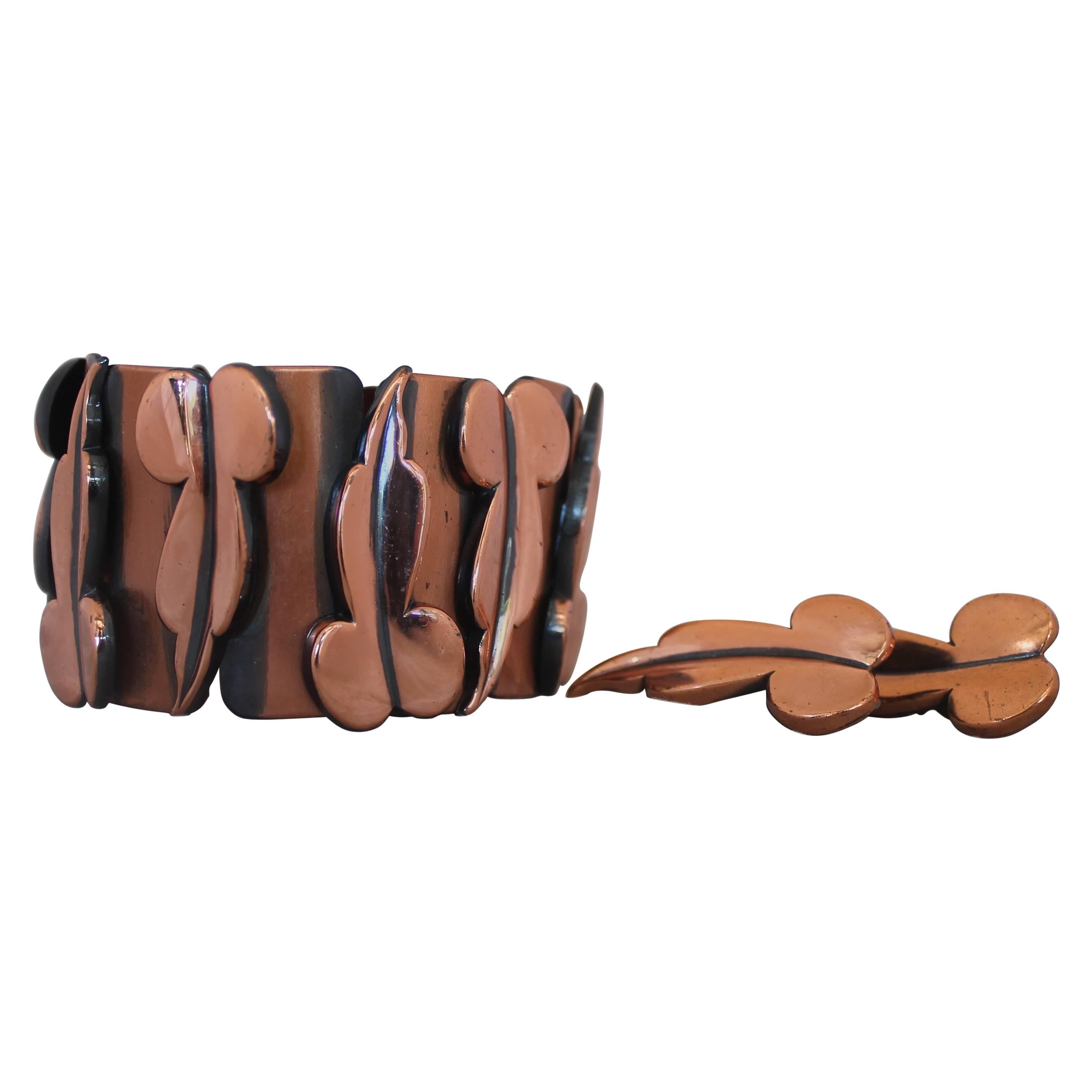 Renoir Copper Double Leaf Demi Parure - Circa 1950
s