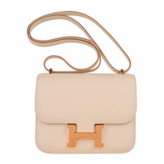 Hermes Constance HSS 18 Tasche Craie / Gris Perle Rose Gold Hardware