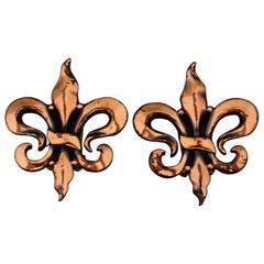 Renoir Vintage Fleur de Lis Copper Clip Earrings - 1950's 1