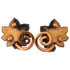 Matisse Renoir Vintage Copper & Yellow Enamel Maple Leaf Clip Earrings - 1950's 9