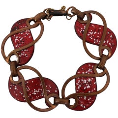 Rebajes Vintage Copper Cut-out Bracelet with Red Enamel - circa 1950's