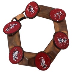 Rebajes Retro Copper and Red Enamel Oval Bracelet - Circa 1950's