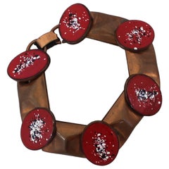 Rebajes Bracelet ovale vintage en cuivre et émail rouge, c. 1950