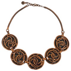 Rebajes Vintage Copper and Black Enamel Necklace w/ Swirl Design - circa 1950's