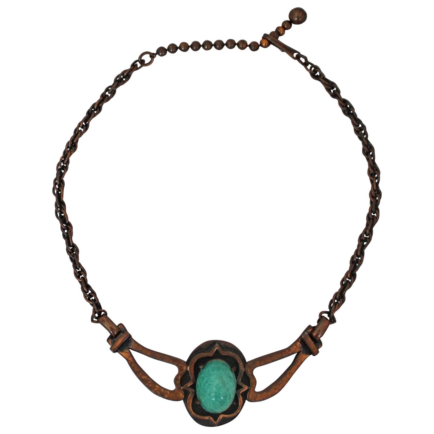 Rebajes Vintage Copper Necklace w/ Blue Stone circa 1960's For Sale