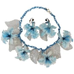 Vintage Blue Celluloid & Reverse Carved Lucite Demi Parure - Circa 30's-40's 12