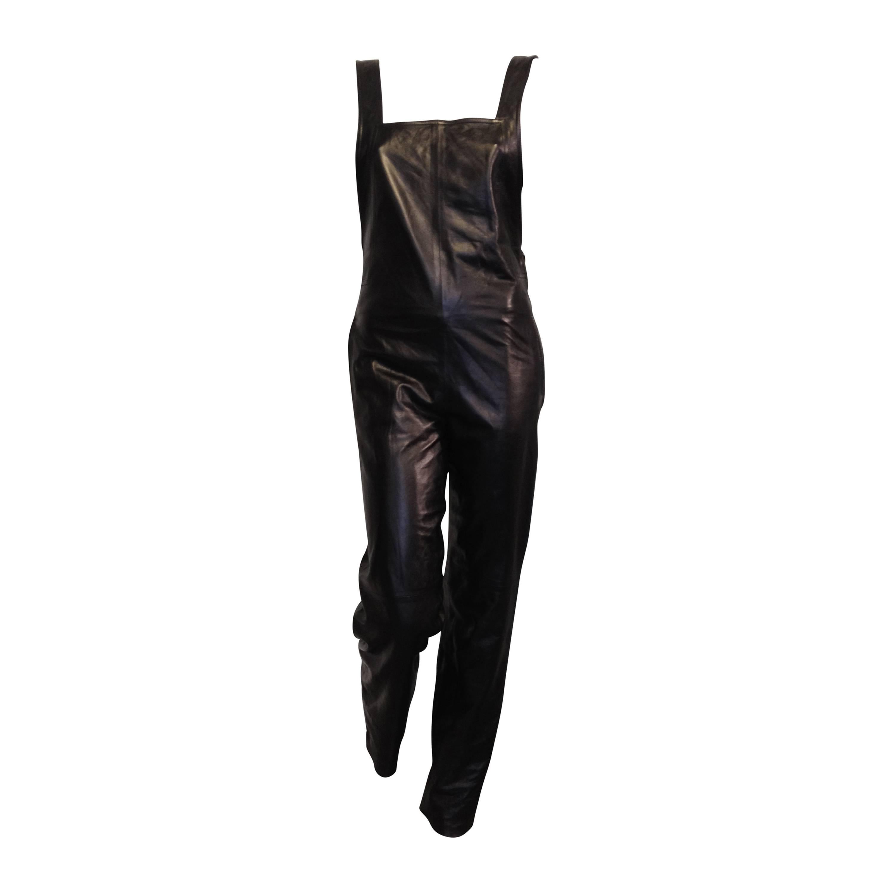 Yves Saint Laurent Black Leather Overalls