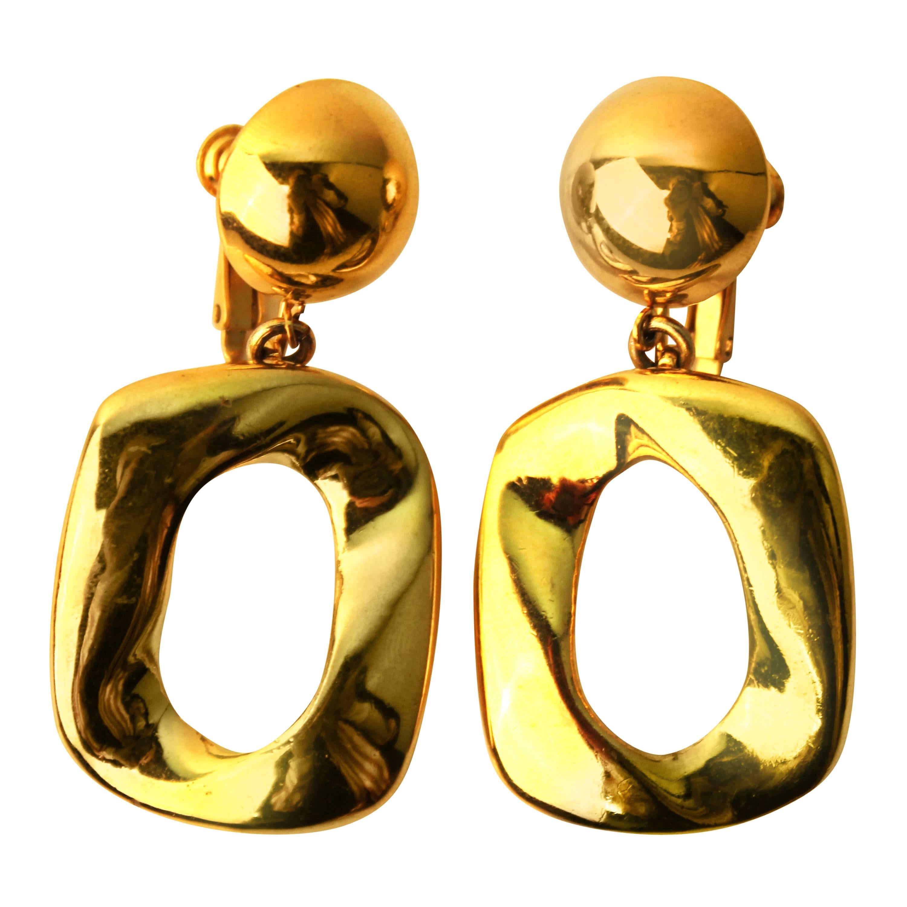 Vintage Yves Saint Laurent Gold-Plated Distorted Square Earrings For Sale