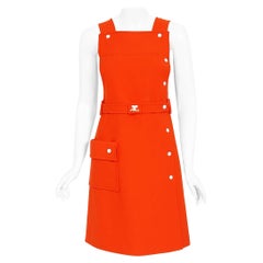 Vintage 1970 Courreges Hyperbole Orange Wool Space-Age Sleeveless Mod Mini Dress