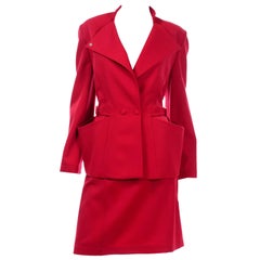 Vintage Thierry Mugler Paris Cherry Red Wool Skirt & Jacket Suit