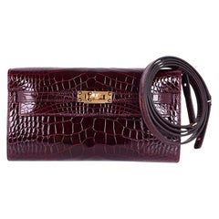 Kelly Classique To Go Wallet Bordeaux Alligator Gold Hardware New w/Box