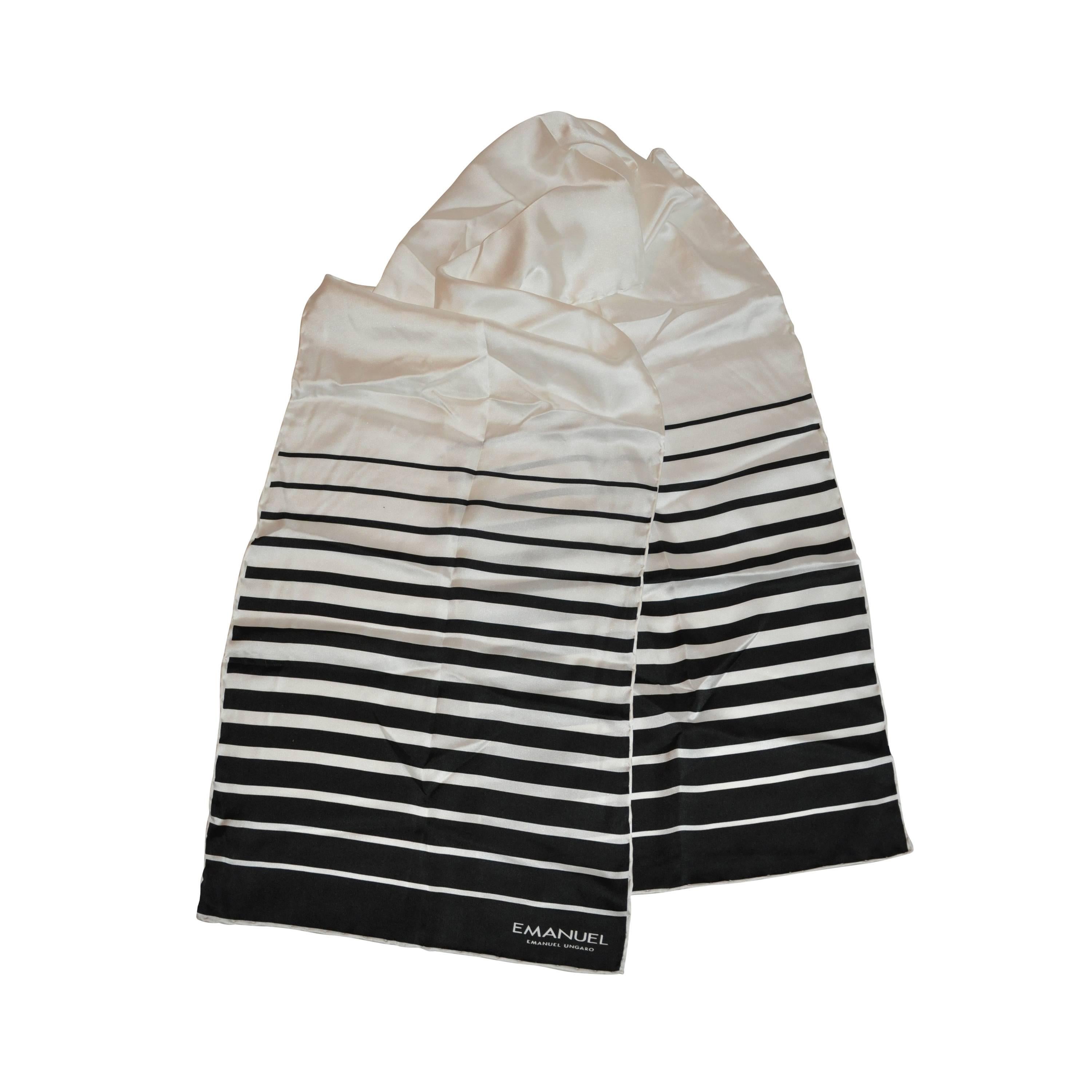 Emanuel Ungaro Black & White Stripe Silk Rectangle Scarf For Sale