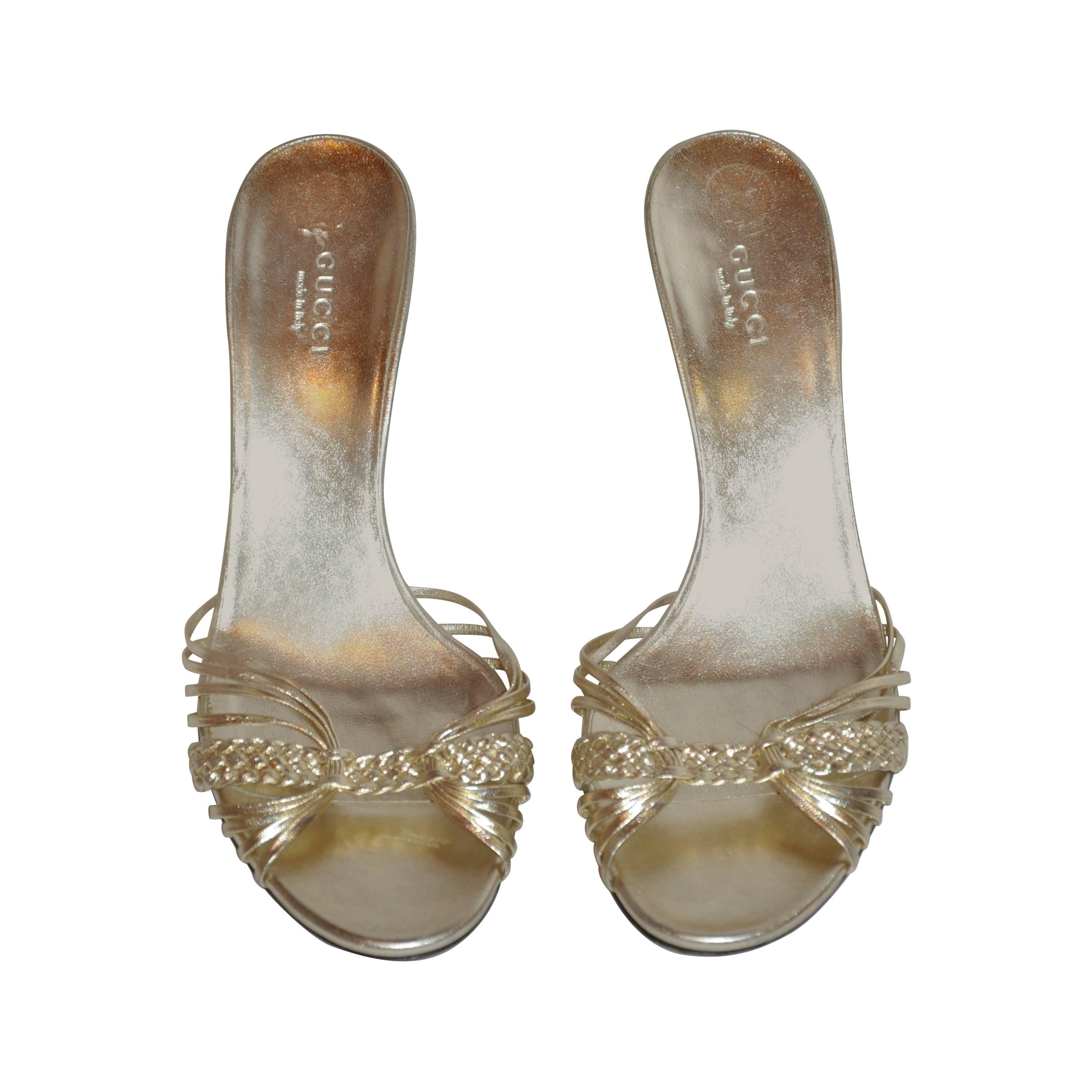 Gucci Metallic gold lambskin with Bamboo Heel Sandals at 1stDibs