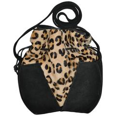 Gino Black Suede & Leopard Print Stamped Pony-Skin Hobo Shoulder Bag 5