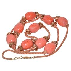 Retro Yves Saint Laurent Coral Lucite with Gold Hardware Silk Cord Necklace