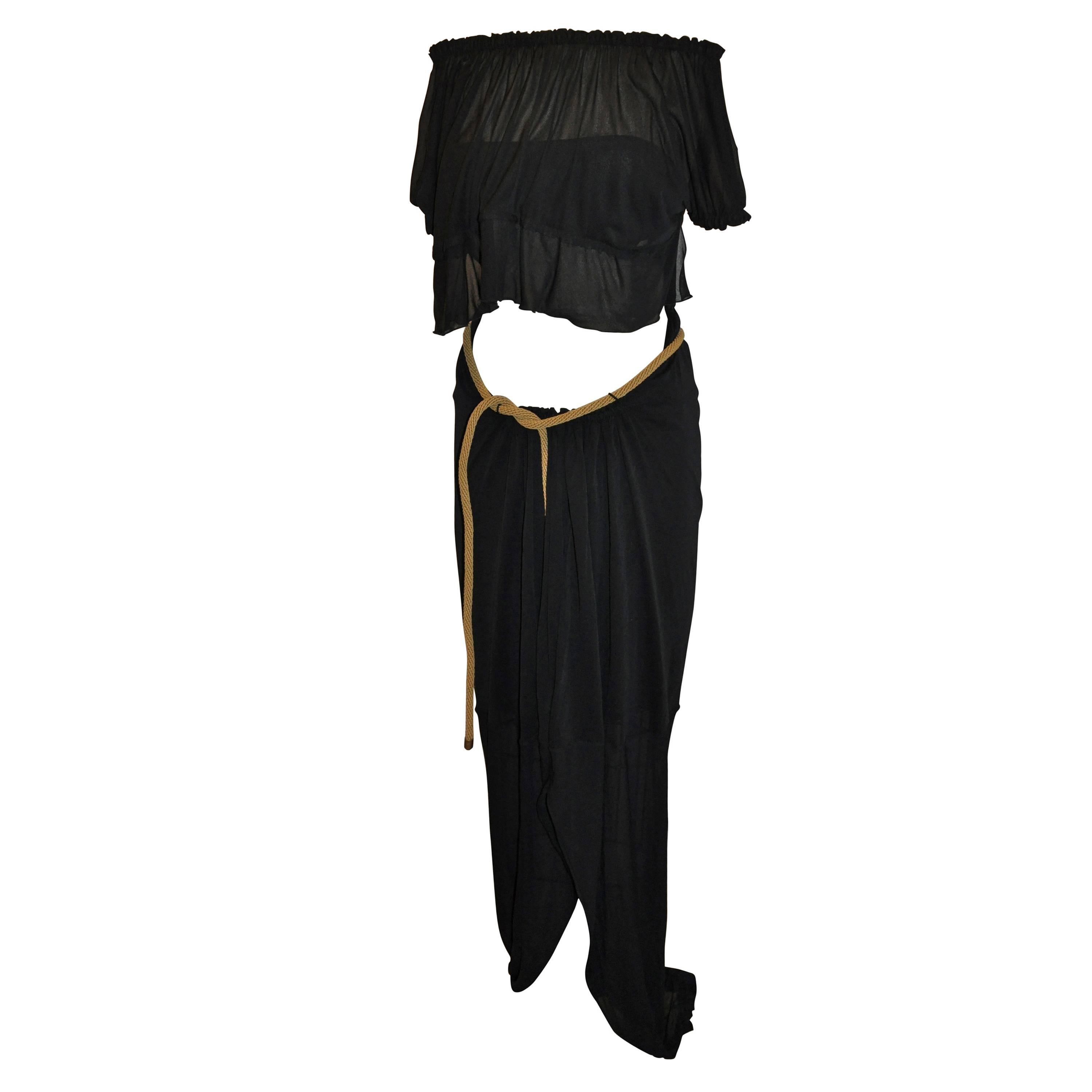 Yves Saint Laurent Black Silk Jersey Asymmetrical Draped Maxi Dress For Sale