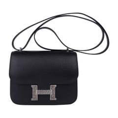 Hermes Constance Bag 18 Black / Ombre Lizard Buckle Madame Leather New