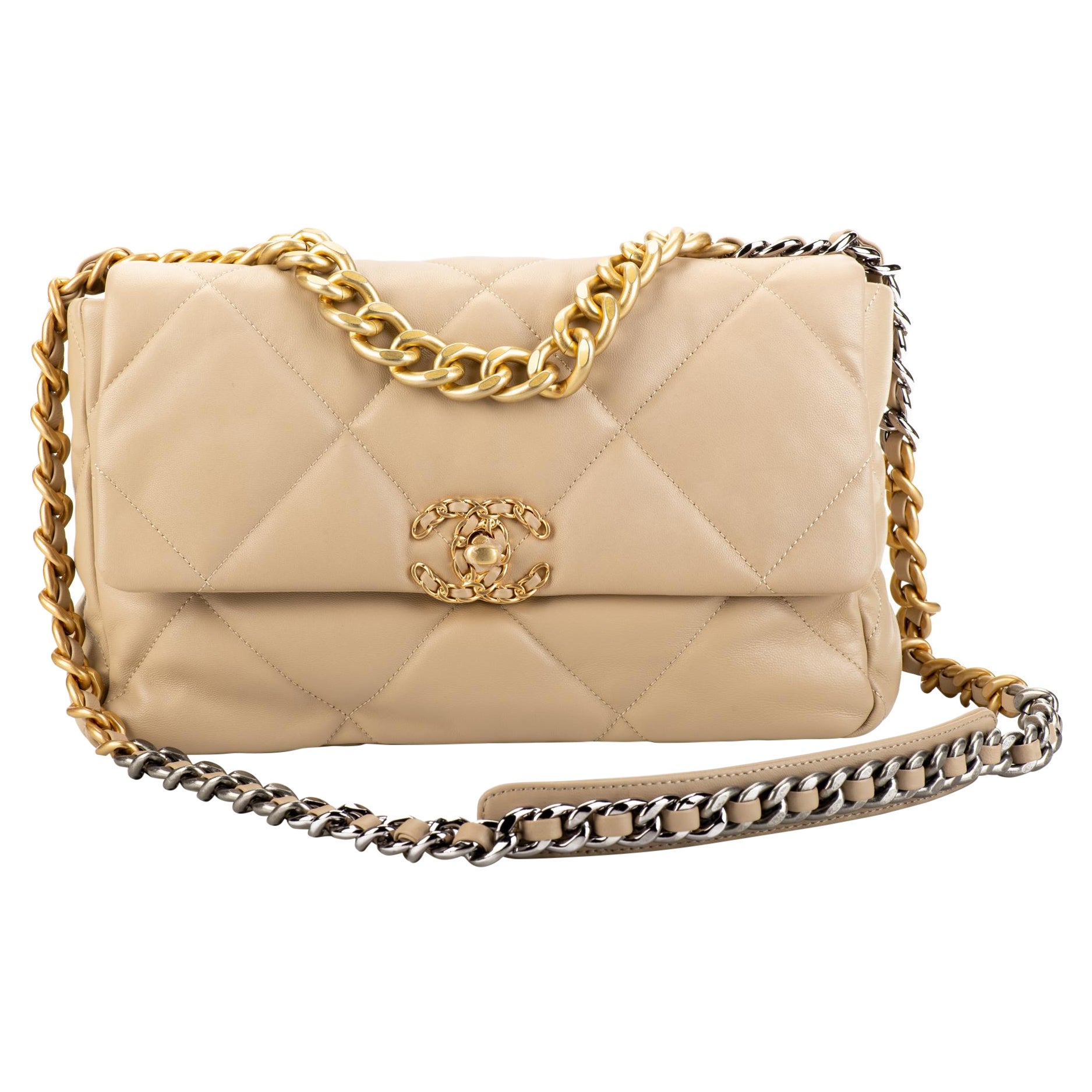 New Chanel Rare Quilted Beige 19 Bag 