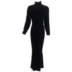 Claude Montana forest green velvet fitted trained maxi dress 1990s
