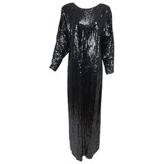 Halston glittery black sequin bat wing evening gown 12