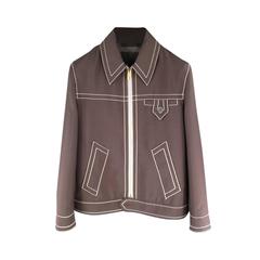 PRADA 36 Brown Mohair / Wool White Contrast Stitched Zip Jacket