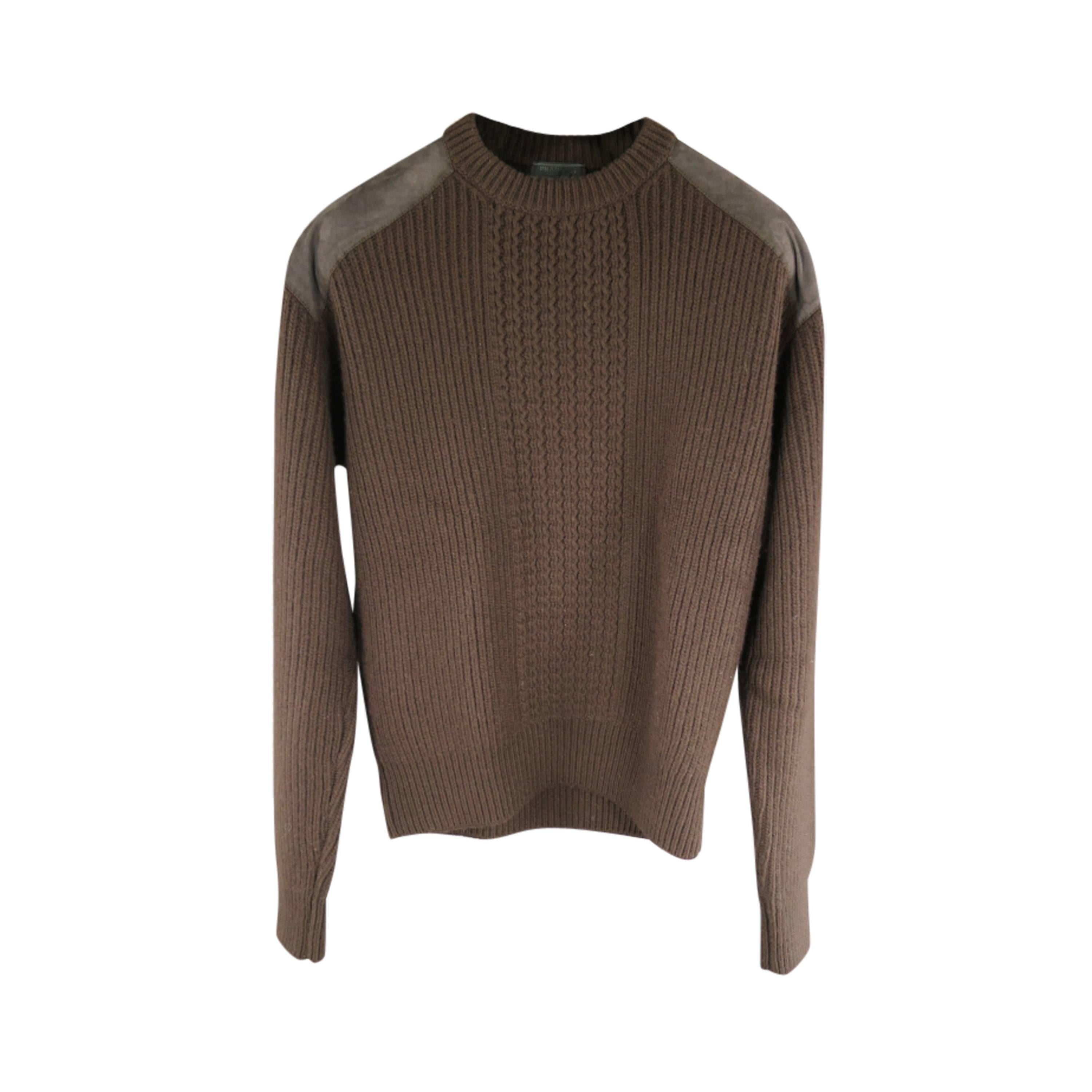 Prada Brown Wool Suede Shoulder Sweater, Size S 