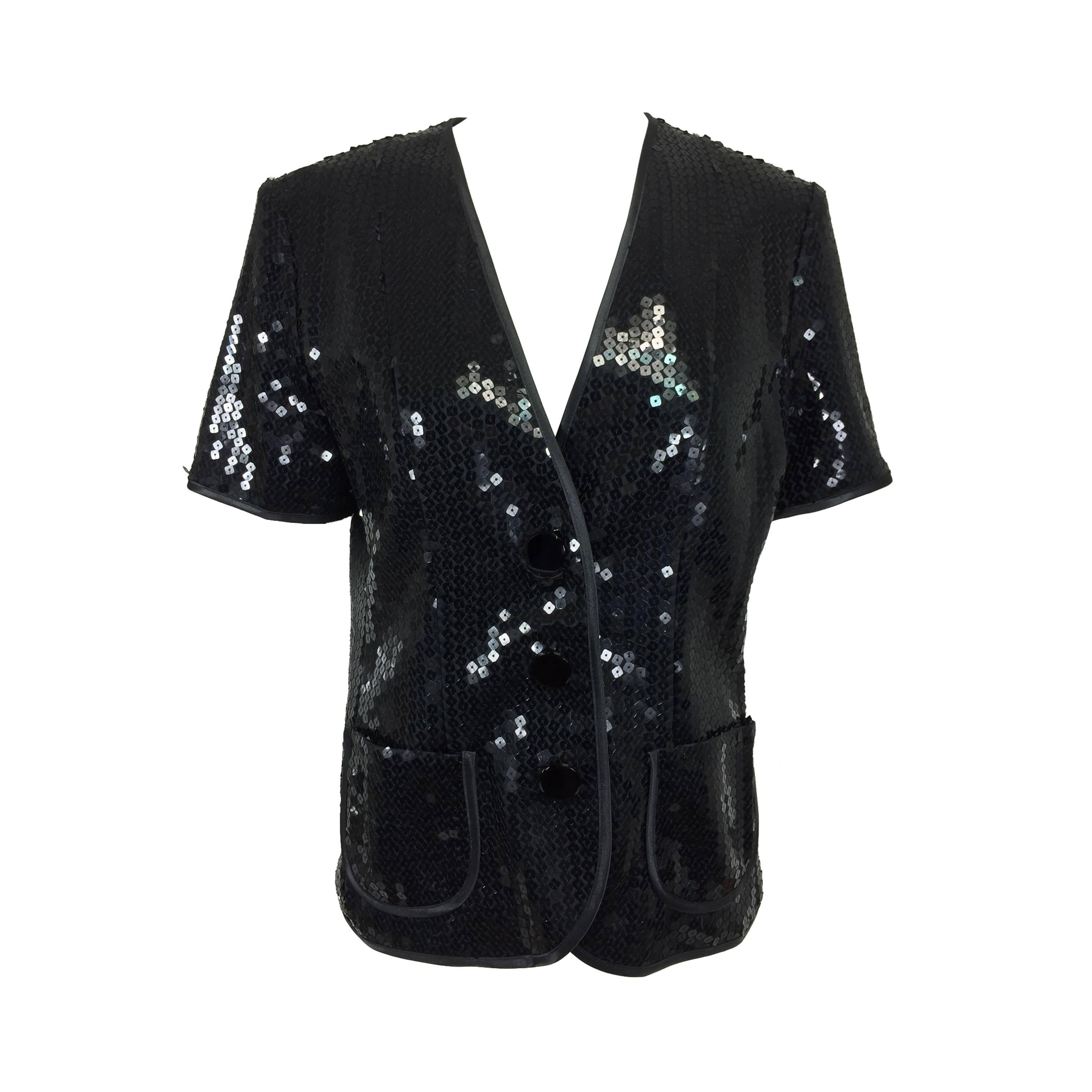 Yves St Laurent black sequin short sleeve evening jacket 1980s