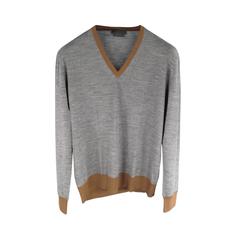 PRADA Size XS Grey & Brown Wool / Silk Color Blocked Pullover