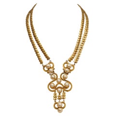 Vintage Chanel Gold Nouveau Pearl Necklace 