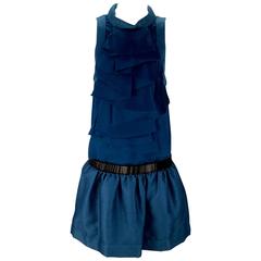 Vintage Biba Blue Drop Waist Mini Dress 