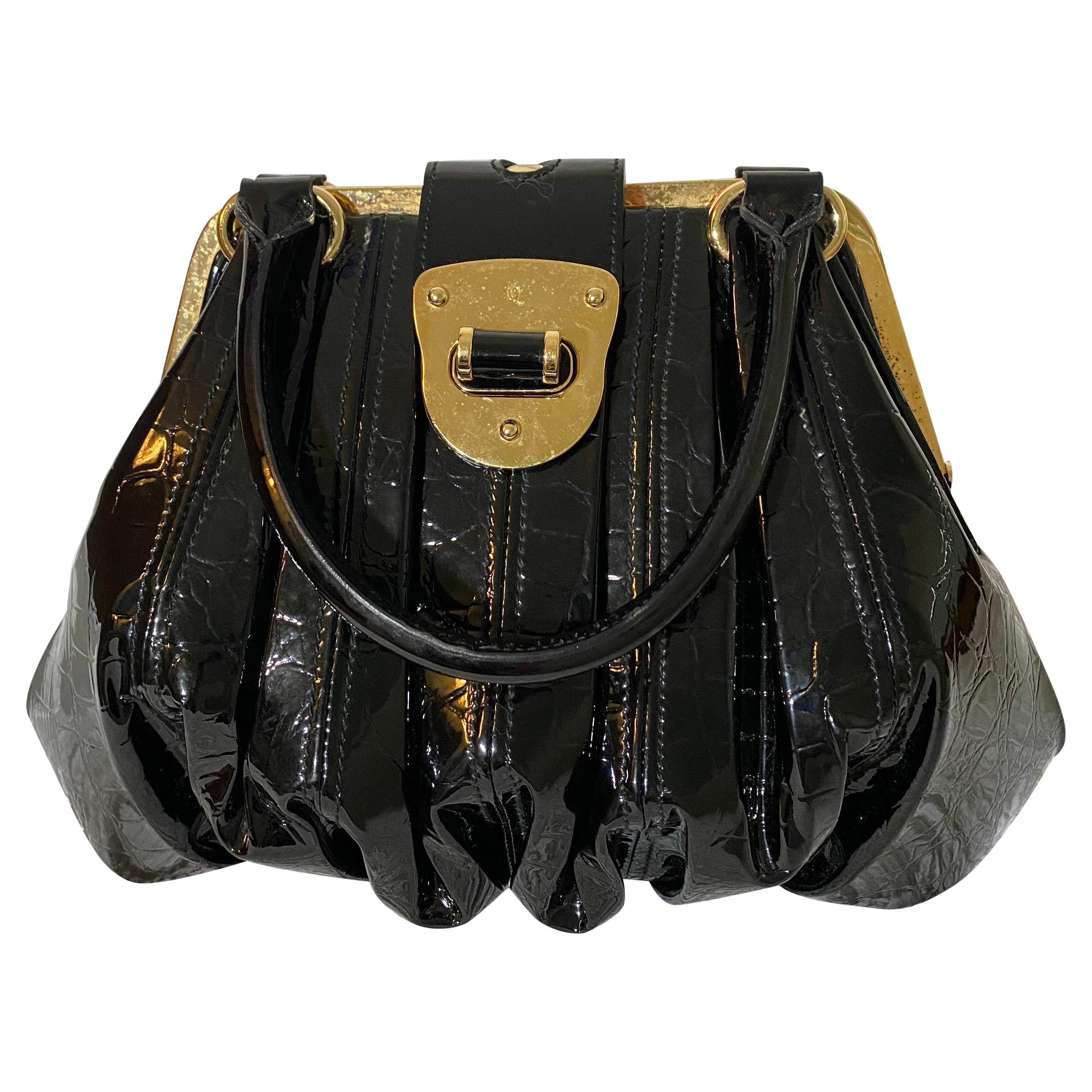 Alexander McQueen Black Patent Leather Elvie Bag For Sale