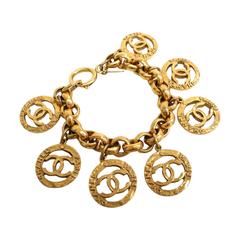 Vintage Chanel Medallion Gold Tone Chain Link Chanel Paris CC Charm Bracelet