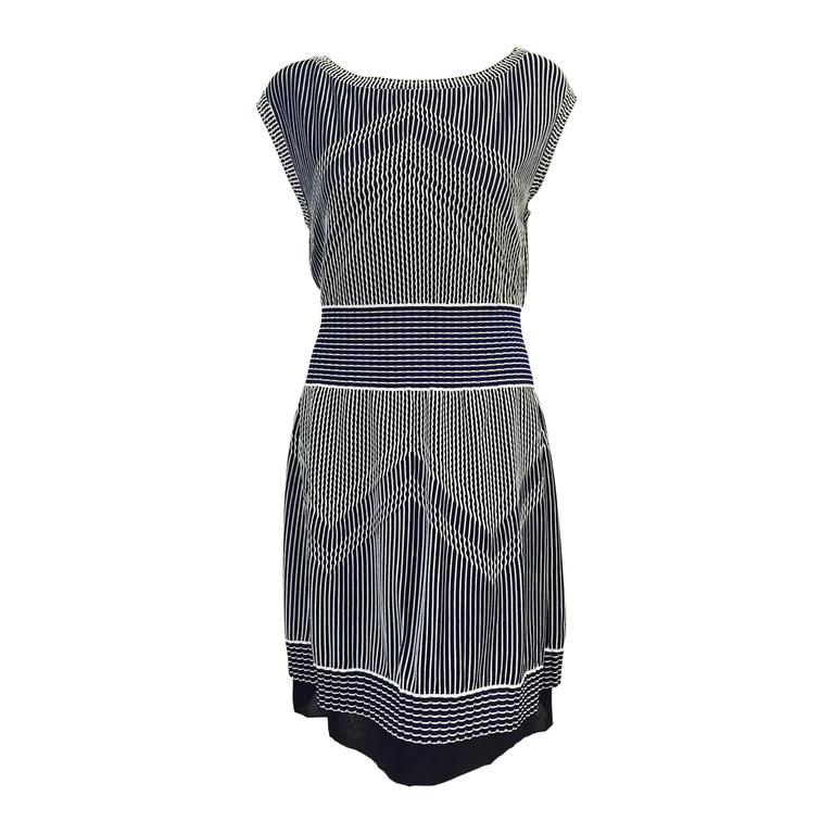 Chanel Navy and White Cap Sleeve Knit Day Dress at 1stDibs