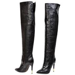 New TOM FORD BLACK STRETCH-LEATHER OVER THE KNEE BOOTS WITH OPEN TOE at ...