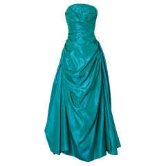 1950's Fred Perlberg Marigold Green-Yellow Taffeta Strapless Evening ...