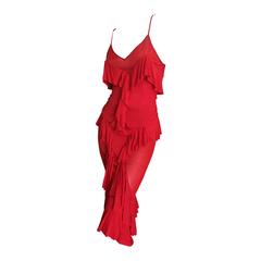 Yves Saint Laurent by Tom Ford Sheer Red 2pc Dress F 2003